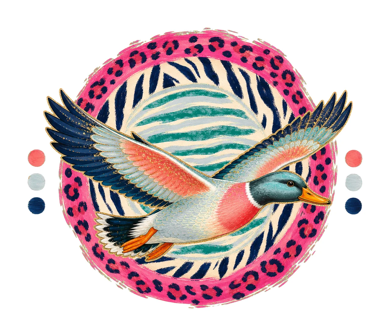 Flying Mallard Duck Colorful Preppy Hunting Variation B