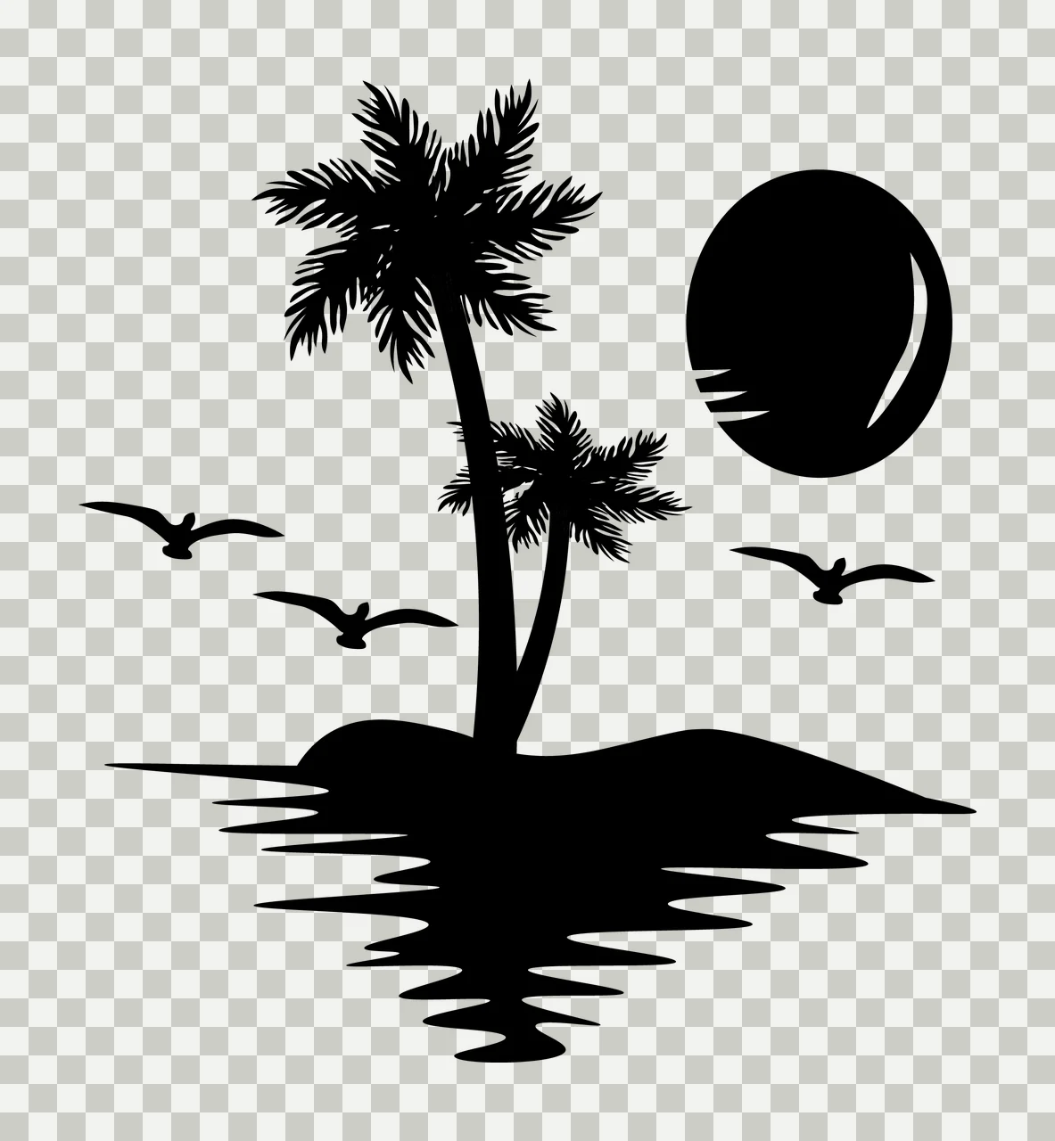 Palm Tree Trees And Sun Silhouette birds reflection black coastal transparency and detail preview thumbnail