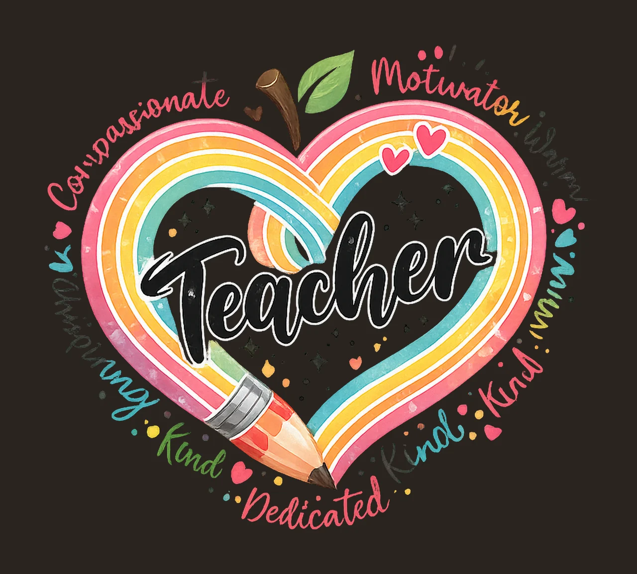 Teacher Heart Apple Pencil Graduation Sublimation Design contrast preview thumbnail