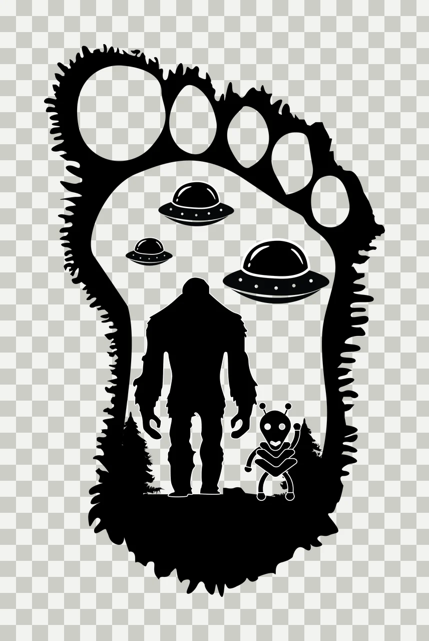 Footprint Silhouette With Aliens And Forest humanoid alien transparency and detail preview thumbnail