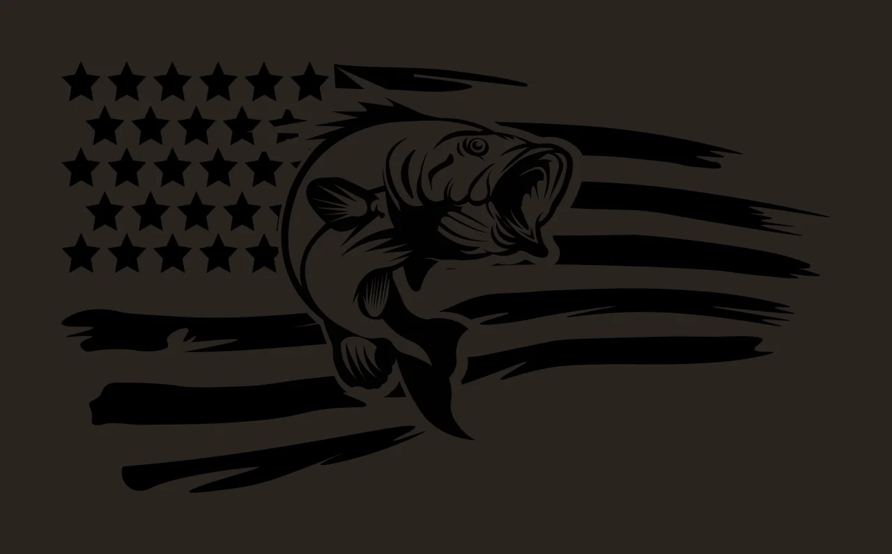 Fishing Bass Fish Over American Flag jumping stars stripes contrast preview thumbnail