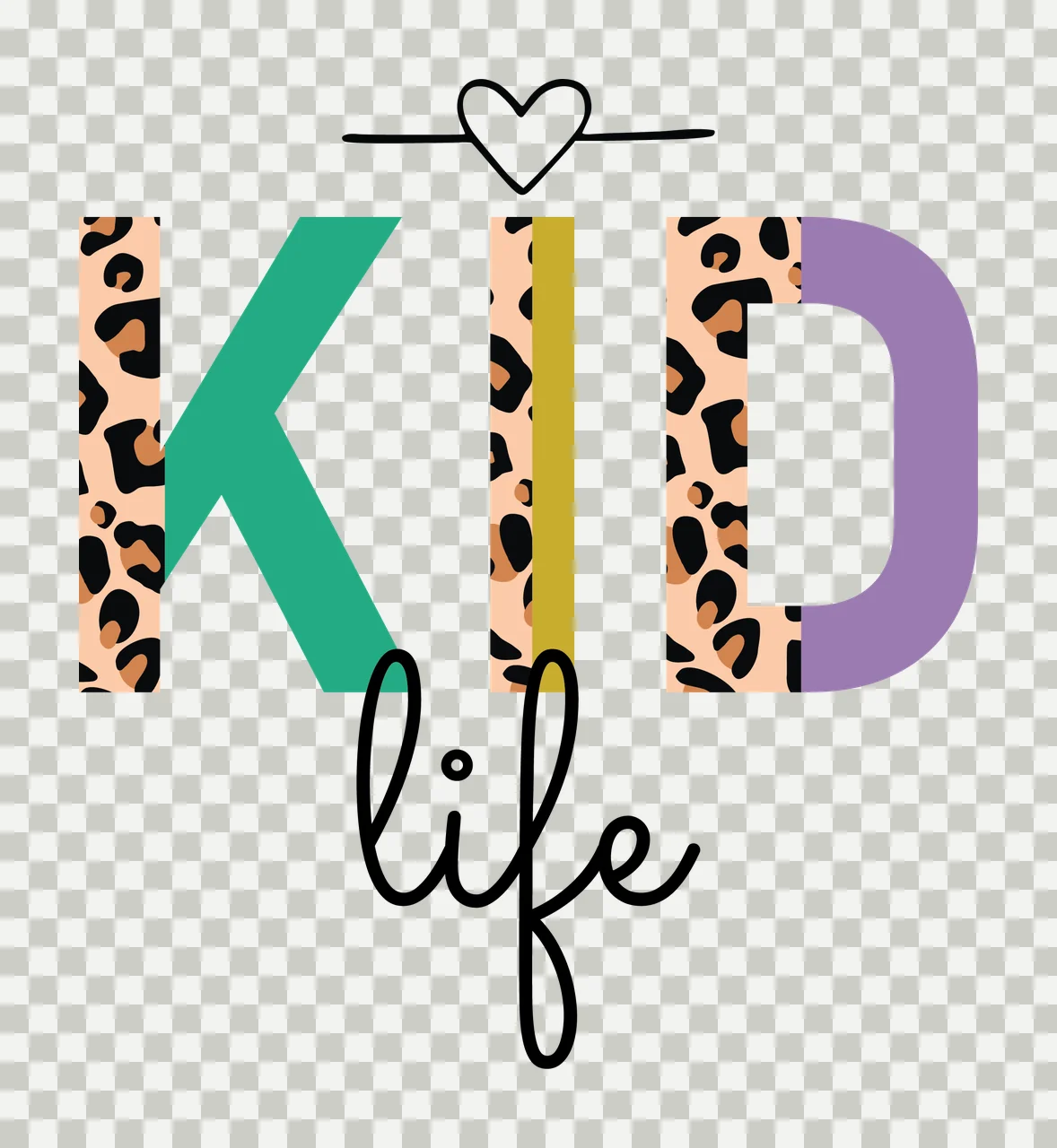 Kid Life Text With Heart displayed black white plain typography transparency and detail preview thumbnail