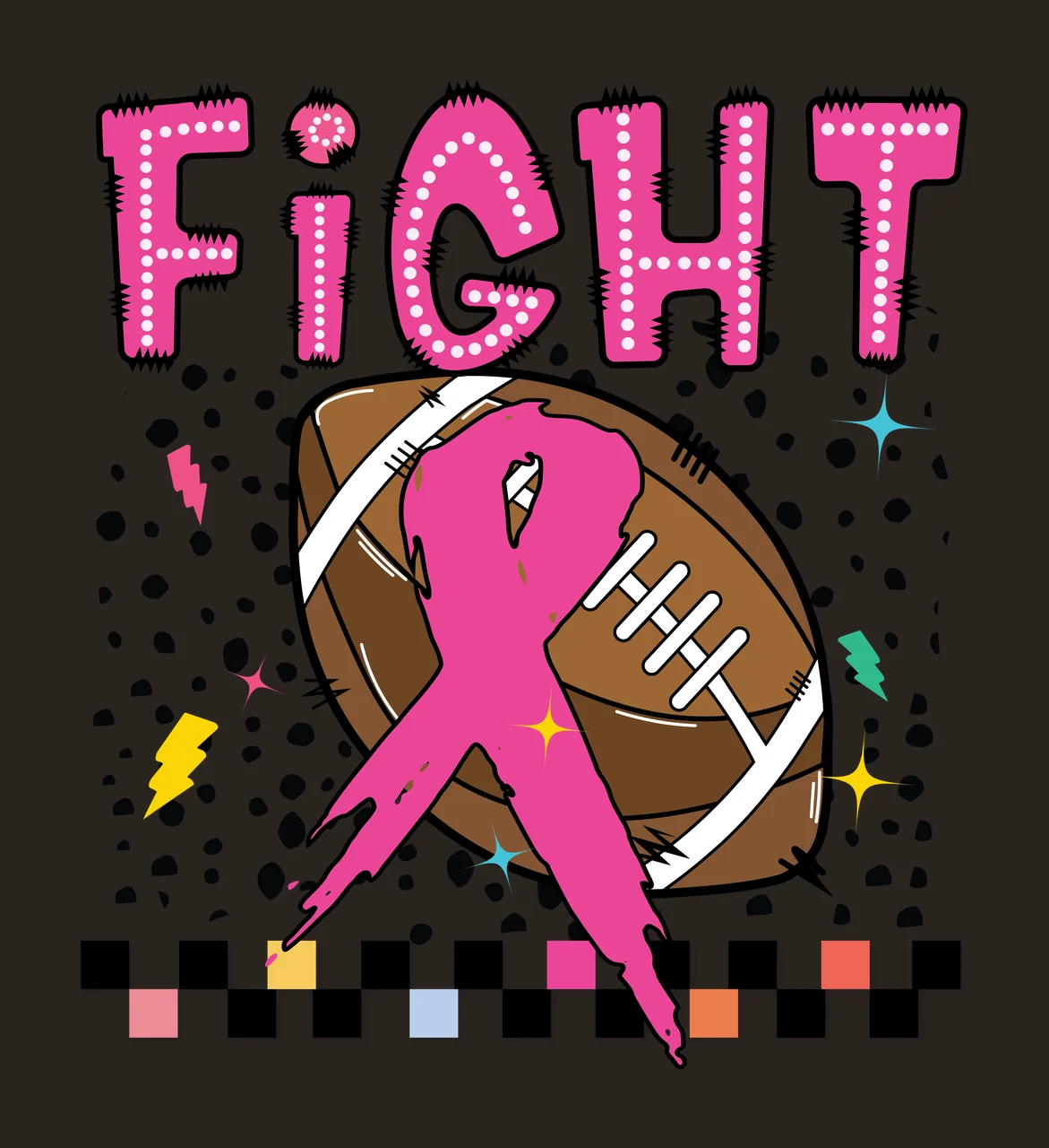 Football Fight Typography With Checkered Pattern dots lightning bolts contrast preview thumbnail