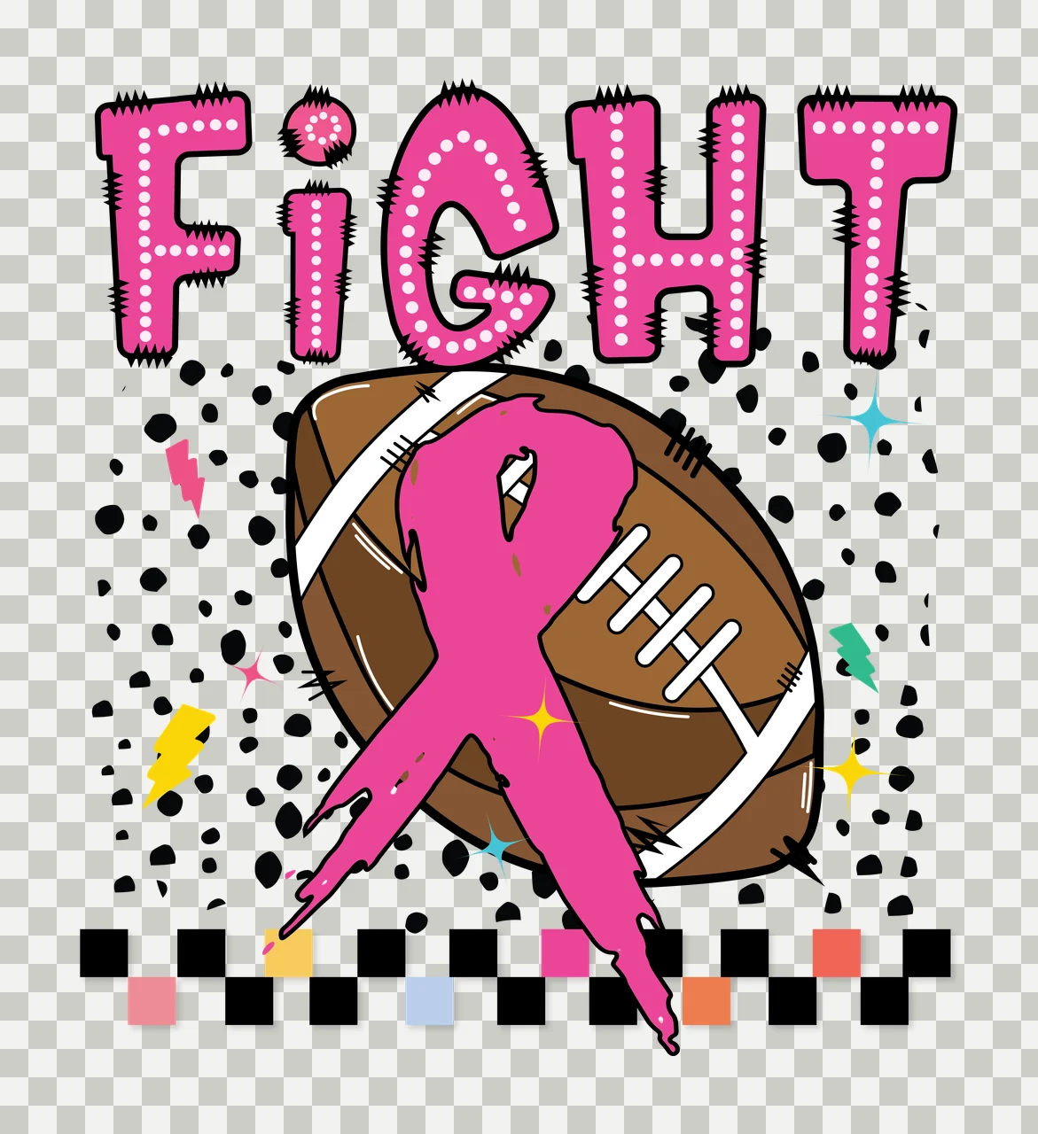 Football Fight Typography With Checkered Pattern dots lightning bolts transparency and detail preview thumbnail