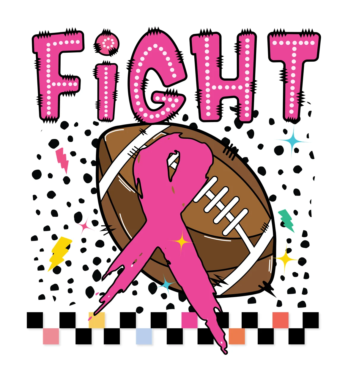 Football Fight Typography With Checkered Pattern dots lightning bolts