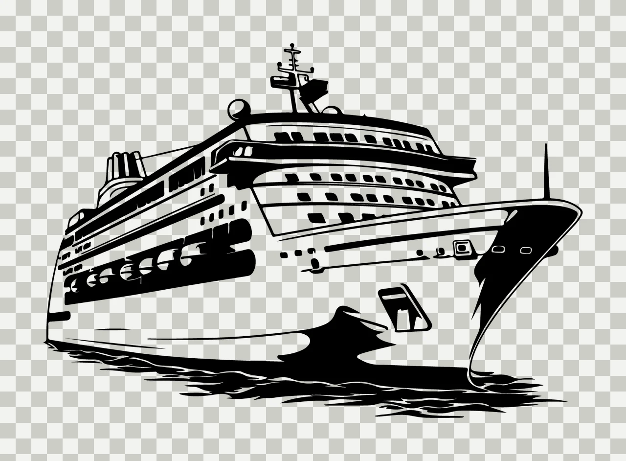 Cruise Ship Large On Water Surface sailing hull deck mast line art transparency and detail preview thumbnail
