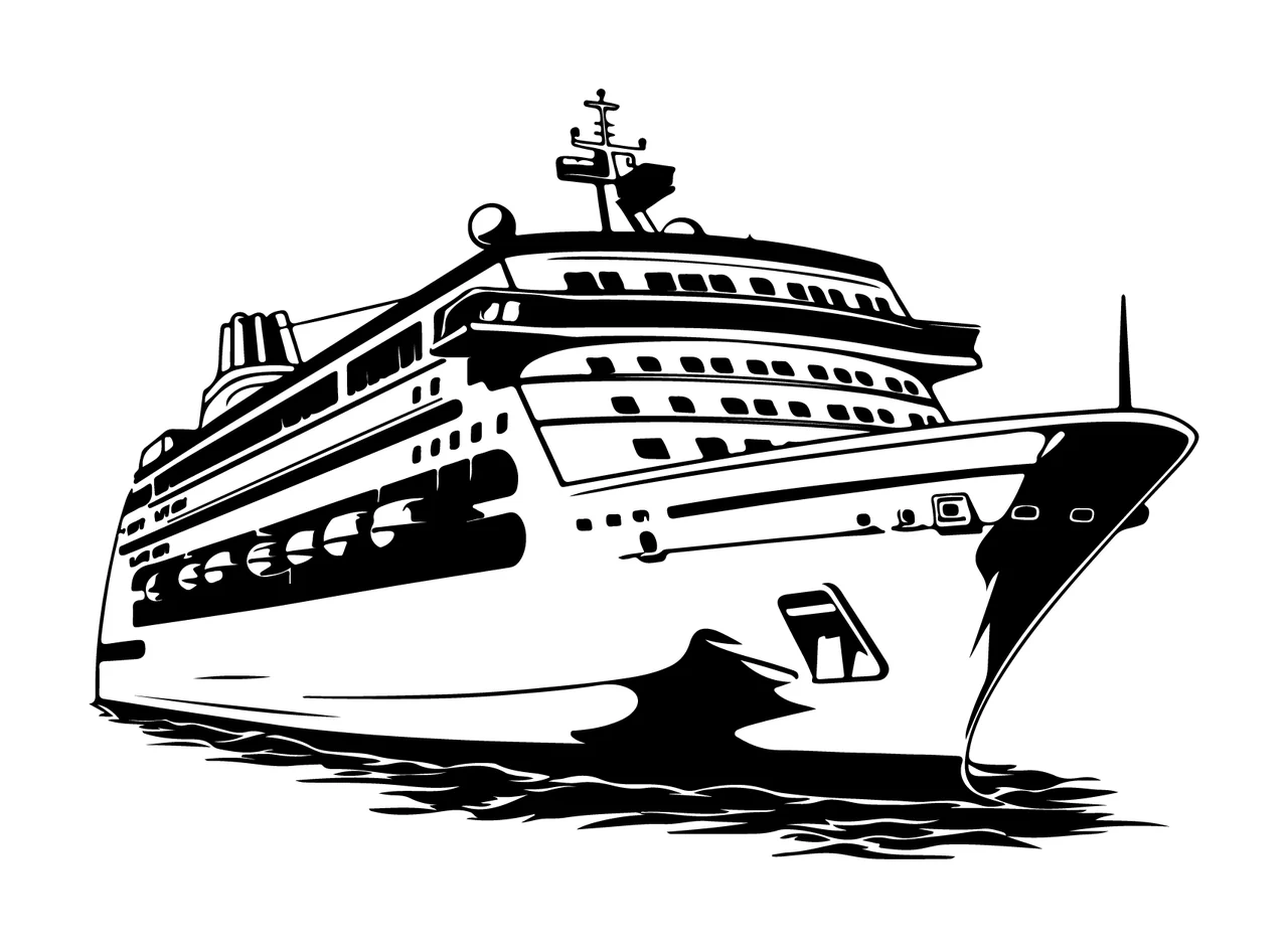 Cruise Ship Large On Water Surface sailing hull deck mast line art