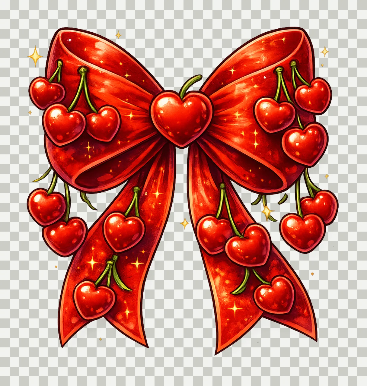 Cherry Bow Coquette Ribbon Artwork Cute Bow Design transparency and detail preview thumbnail