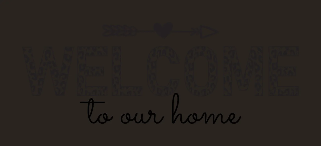 WELCOME to our home Leopard print welcome sign Design with leopard print letters WELCOME, black arrow with heart center, cursive text 'to our home' and white background contrast preview thumbnail
