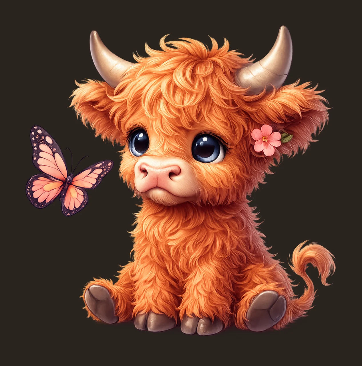 Highland Cow Butterfly Artwork Cute Cartoon Animal Design contrast preview thumbnail