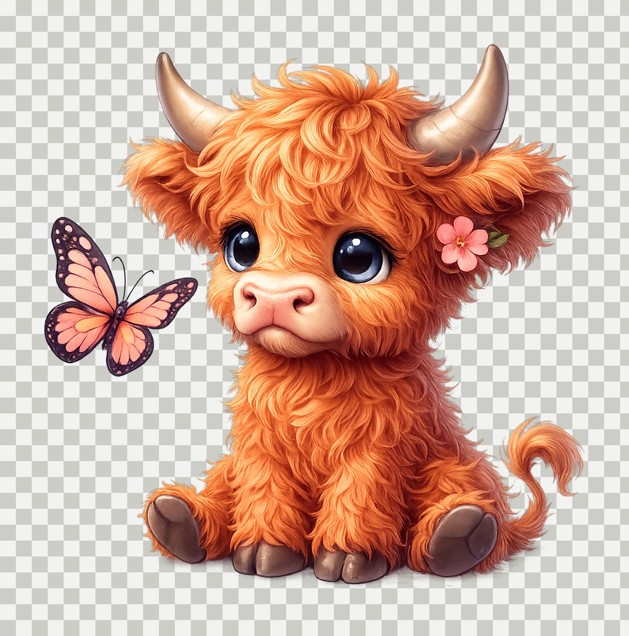 Highland Cow Butterfly Artwork Cute Cartoon Animal Design transparency and detail preview thumbnail
