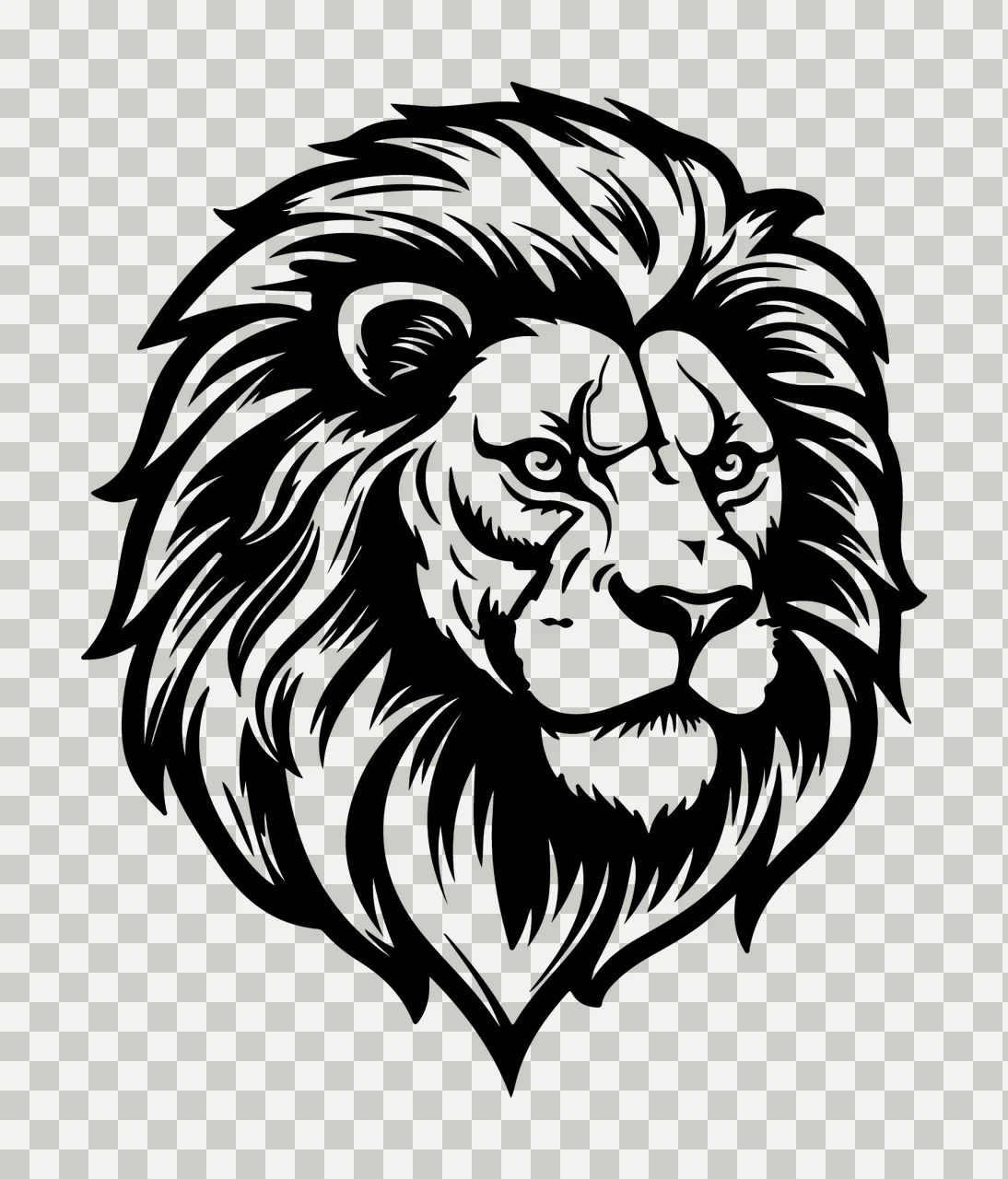 Lion Head Face Illustration With Dark Mane engraving black transparency and detail preview thumbnail