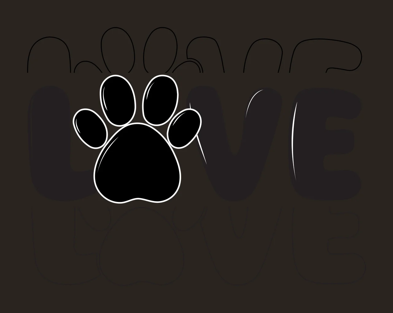 Love Black Text Reading With Paw Print displaying outline white contrast preview thumbnail