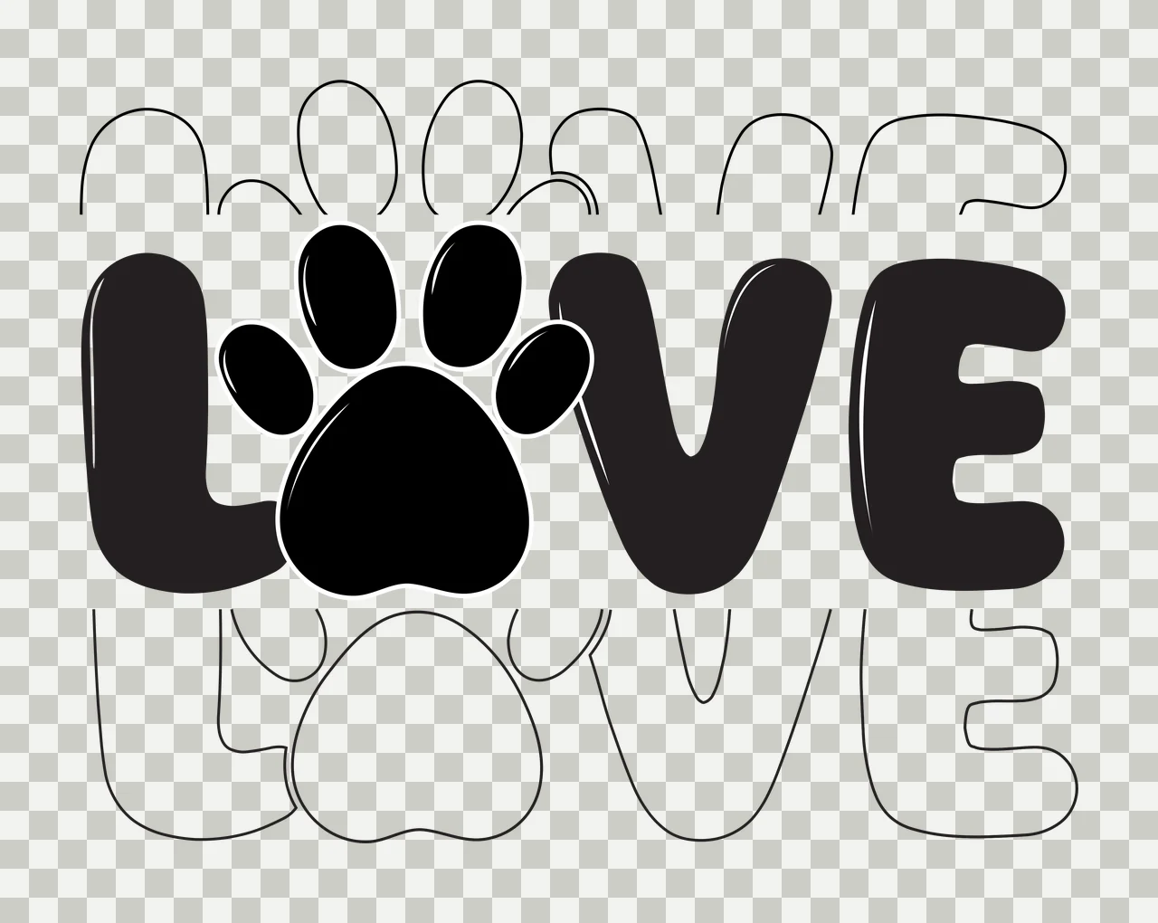 Love Black Text Reading With Paw Print displaying outline white transparency and detail preview thumbnail