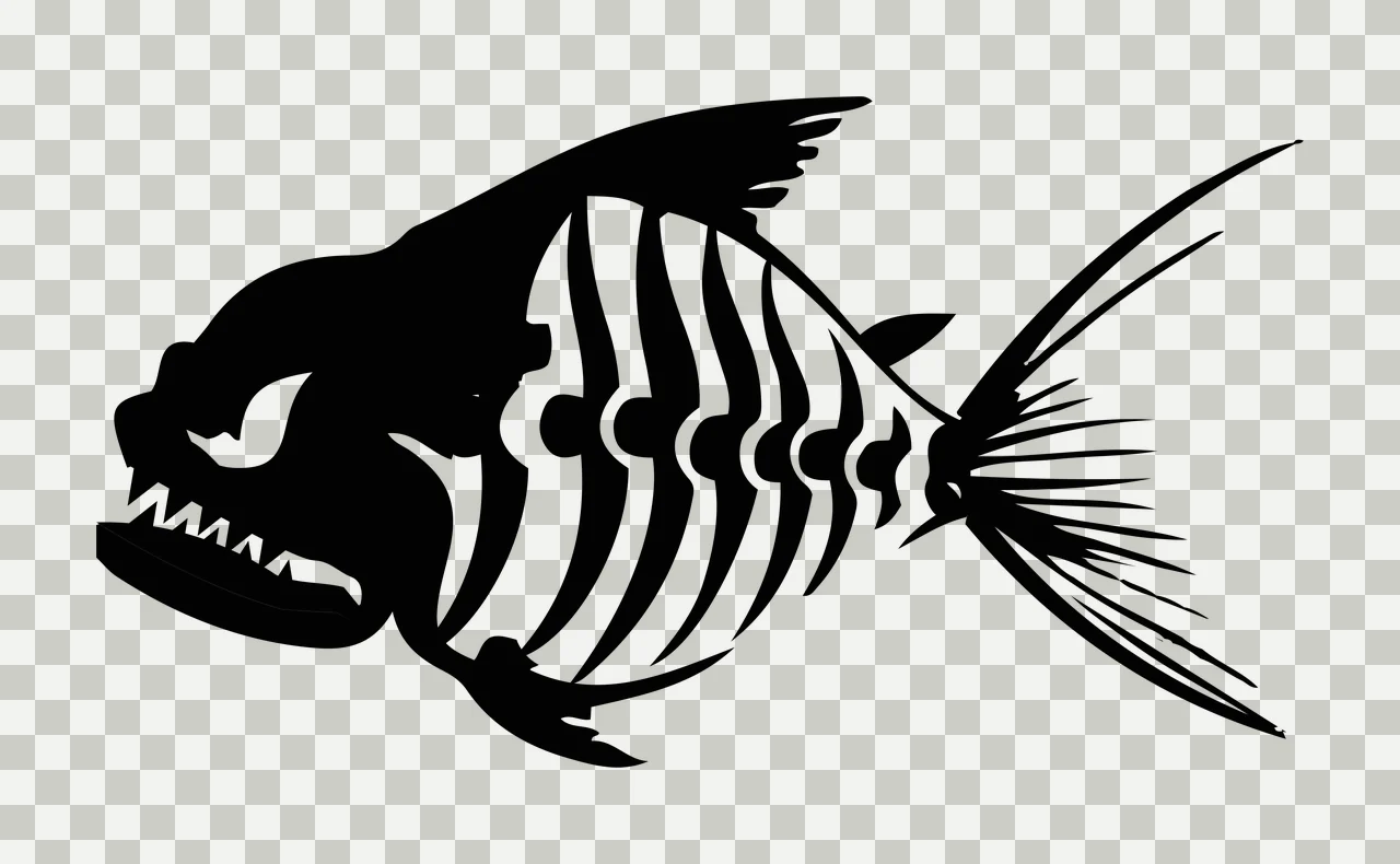 Black Silhouette Of A Fish With Visible Skeletal swimming skeleton transparency and detail preview thumbnail