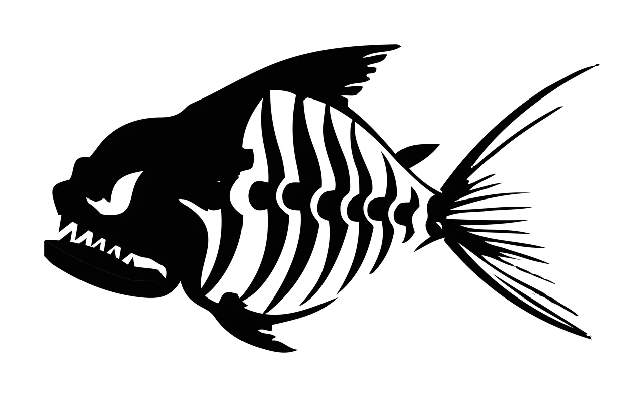 Black Silhouette Of A Fish With Visible Skeletal swimming skeleton
