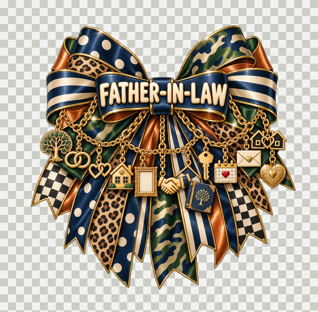 Father-in-Law Bow Charm PNG, Gold Chain Charms, Transparent Sublimation Design, Digital Download transparency and detail preview thumbnail