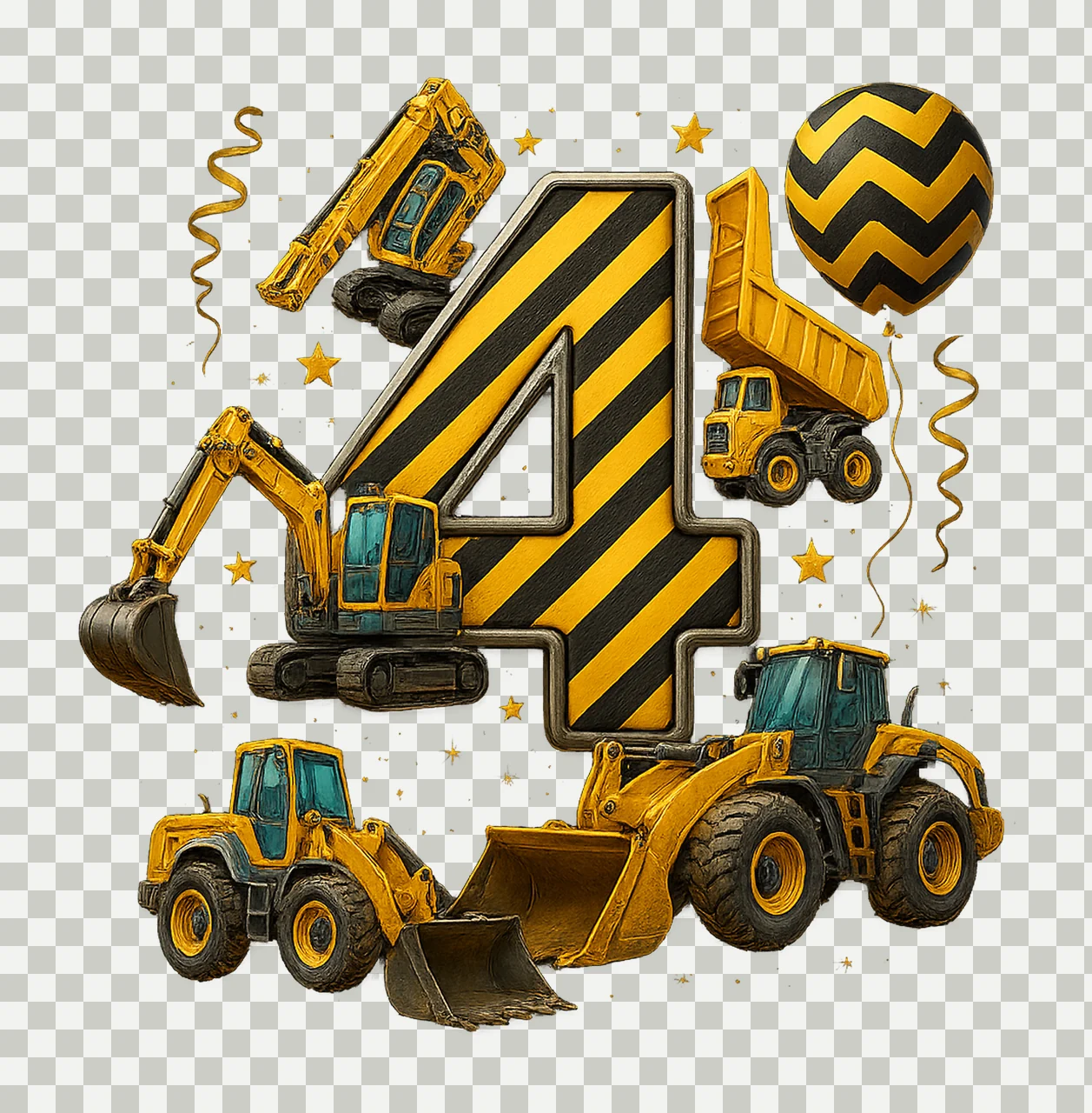 Construction 4th Birthday Party Sublimation Design Dump transparency and detail preview thumbnail