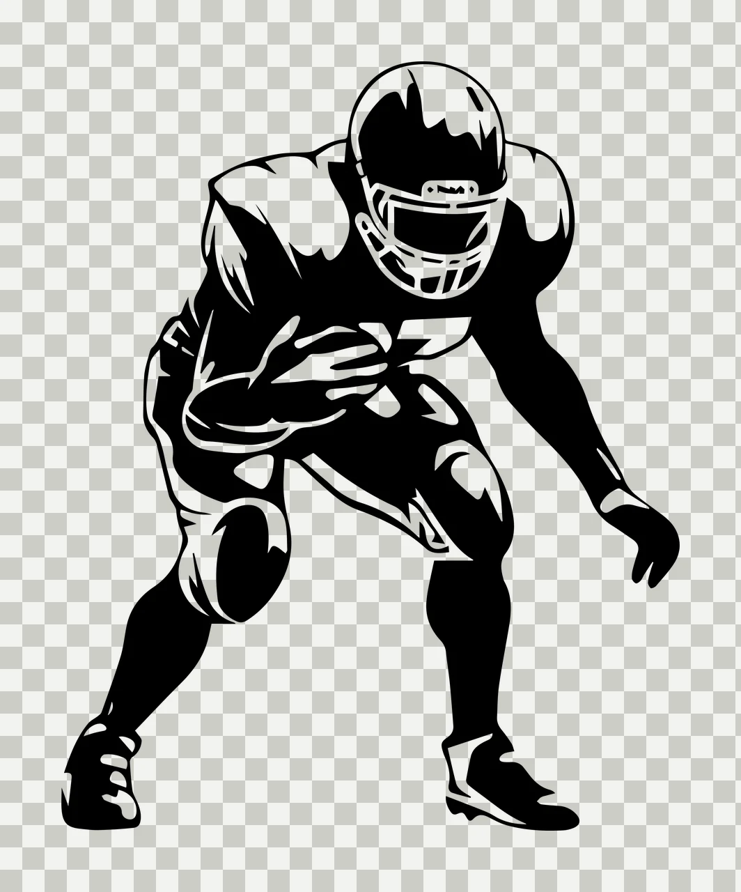 Football Player Silhouette In Stance crouching helmet pads transparency and detail preview thumbnail