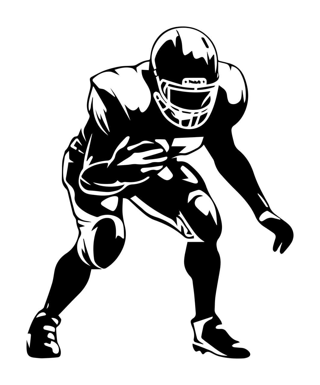 Football Player Silhouette In Stance crouching helmet pads