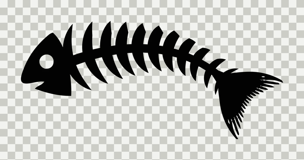 Bones Black Silhouette Of A Fish Skeleton Facing head spine transparency and detail preview thumbnail