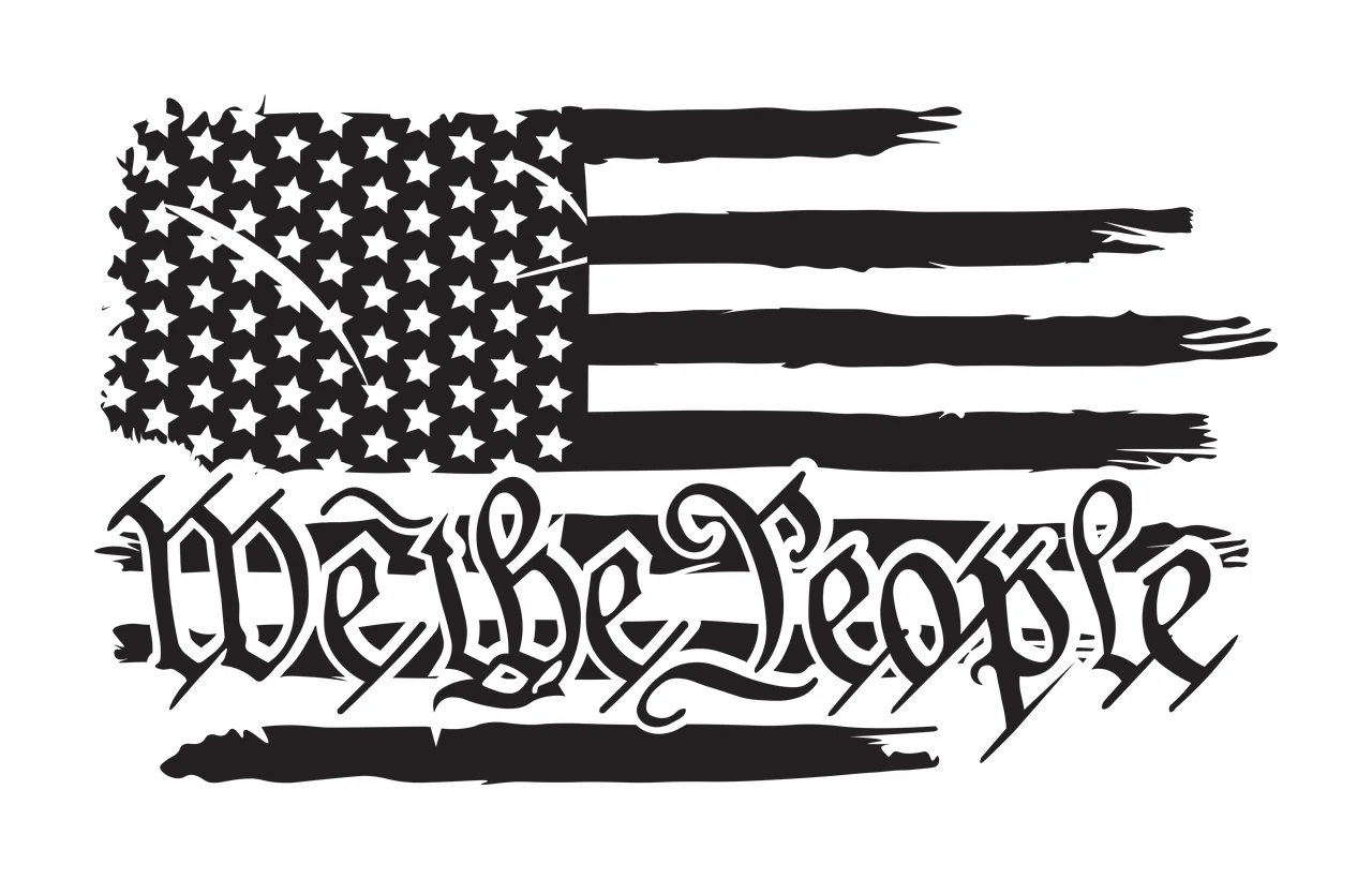 We The People Text With Flag waving stars stripes distressed