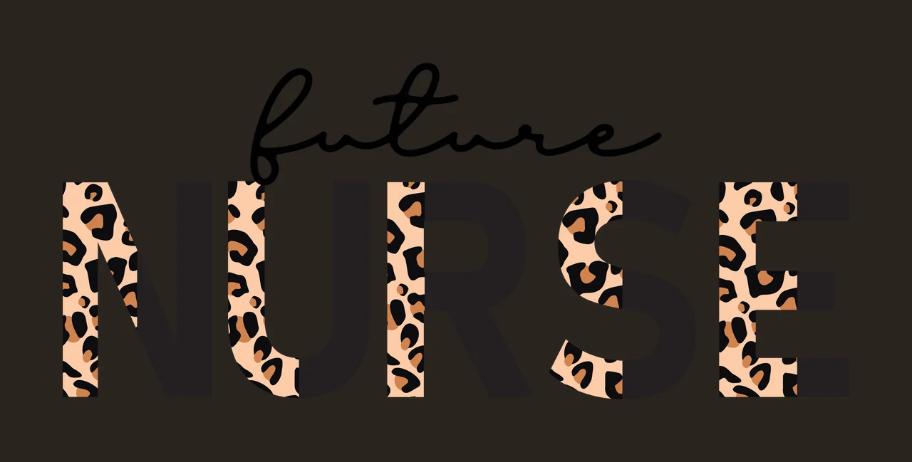 Future NURSE Nursing career slogan Design with script text, block letters, leopard print and solid black in tan and white contrast preview thumbnail