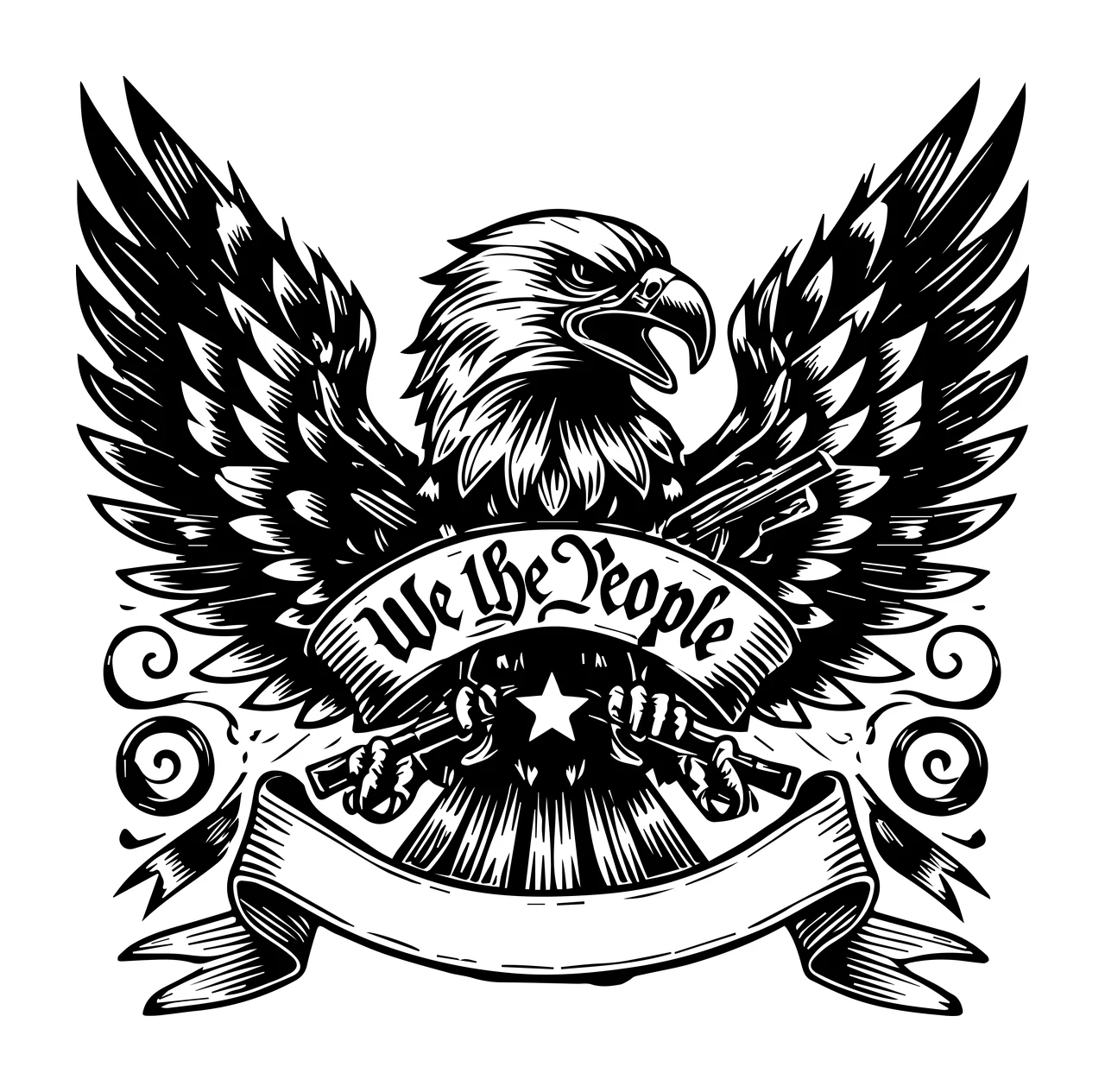 We The People Eagle Banner Graphic spreading wings star black