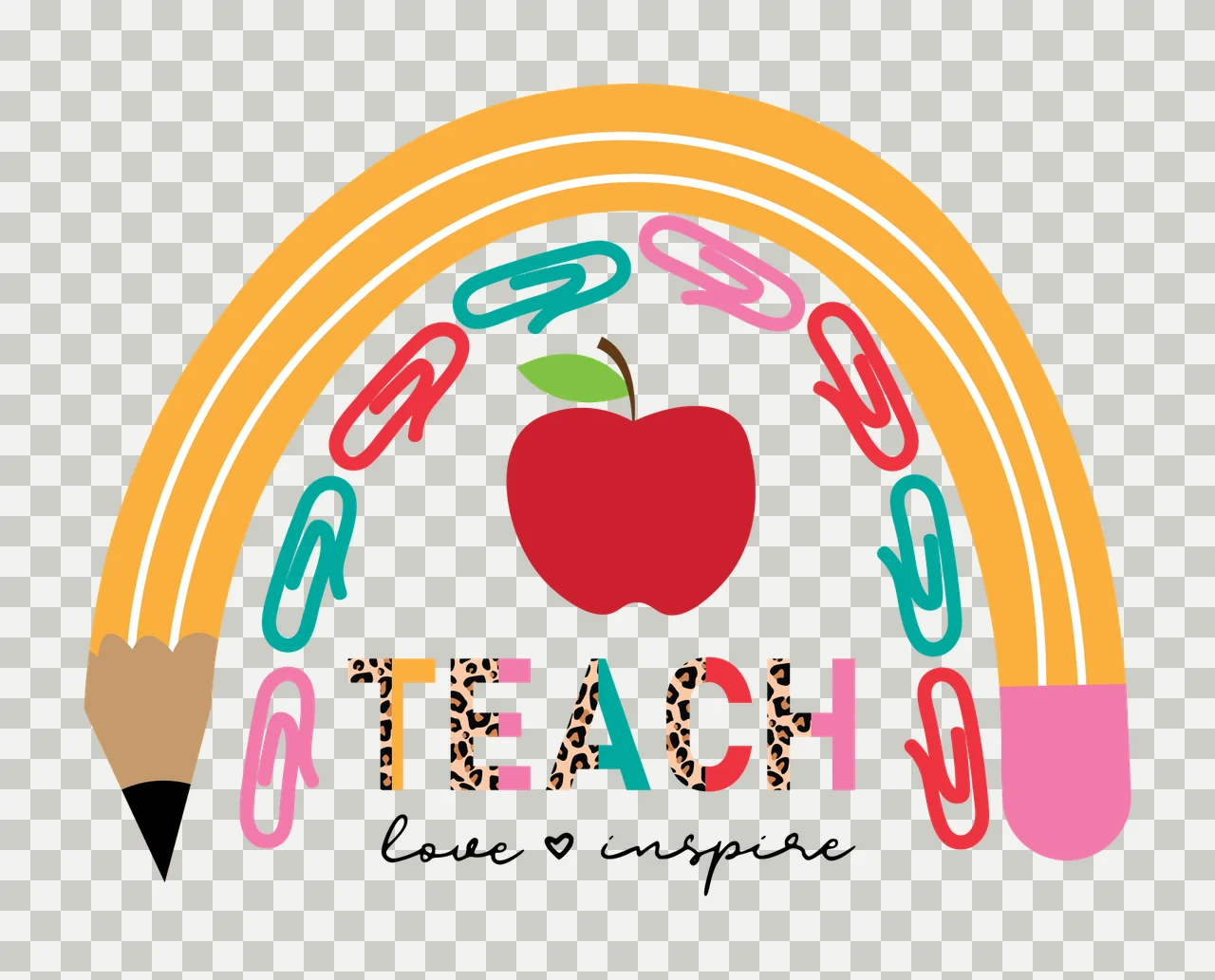 Rainbow Teach Love Inspire Paperclips curving apple graphic icon transparency and detail preview thumbnail