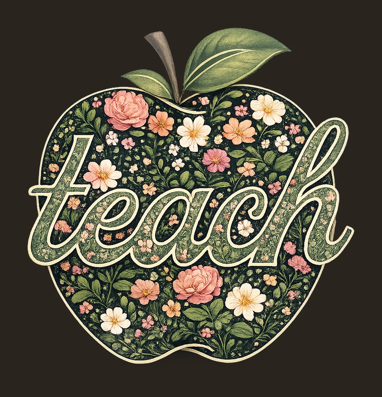 Retro teacher sublimation design floral teacher boho apple contrast preview thumbnail