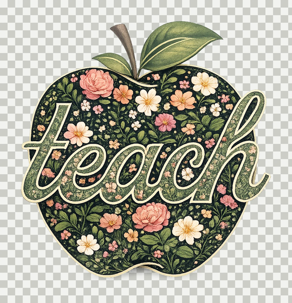 Retro teacher sublimation design floral teacher boho apple transparency and detail preview thumbnail