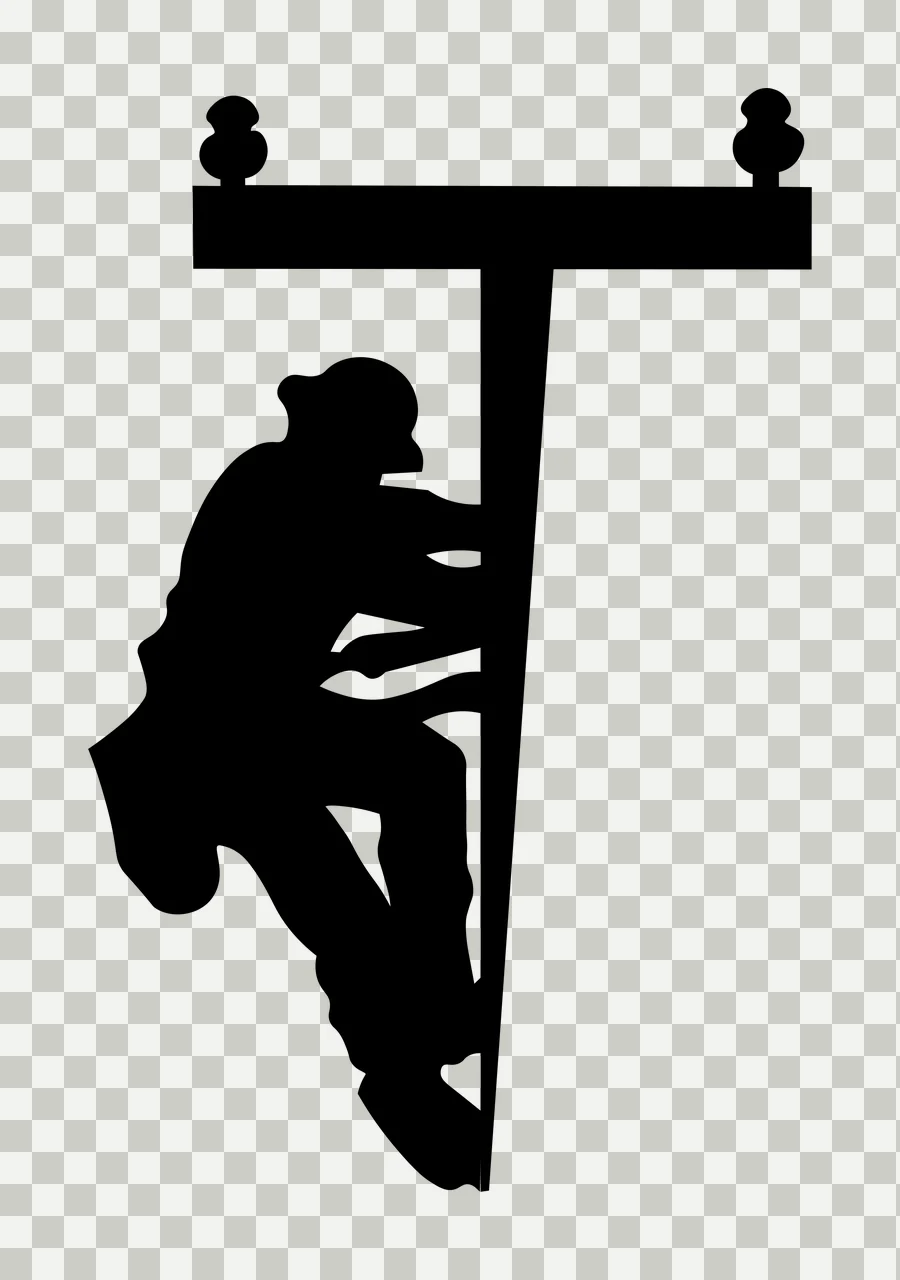 Silhouette Of A Person Climbing Utility Pole lines black blank transparency and detail preview thumbnail