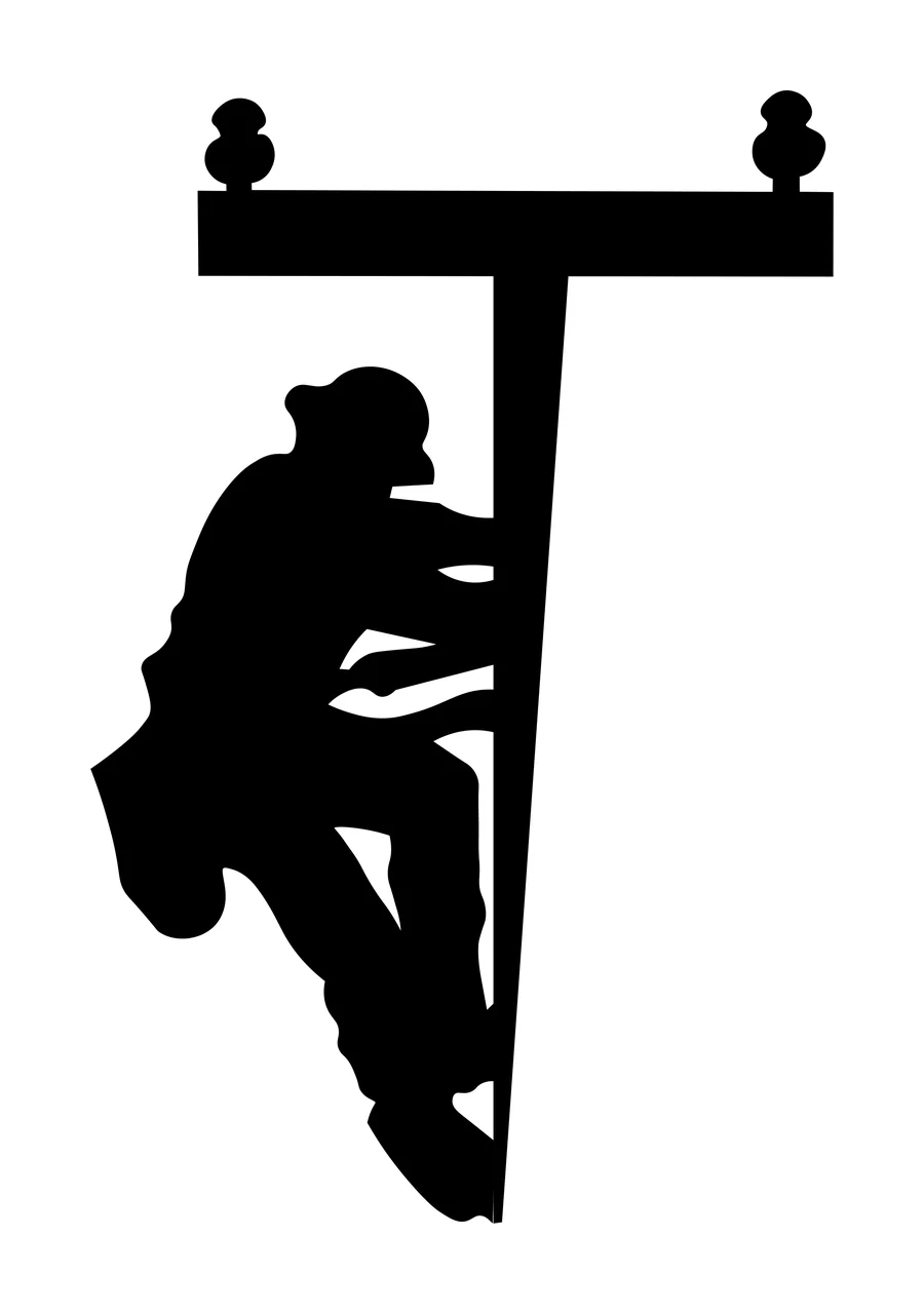 Silhouette Of A Person Climbing Utility Pole lines black blank