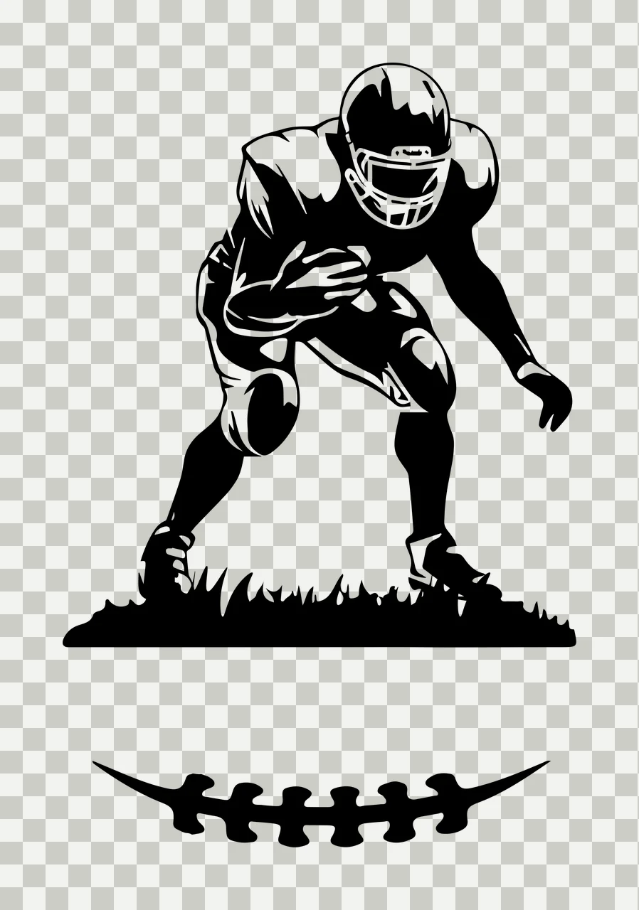 Football Player Silhouette With Ball Graphic American ready position transparency and detail preview thumbnail
