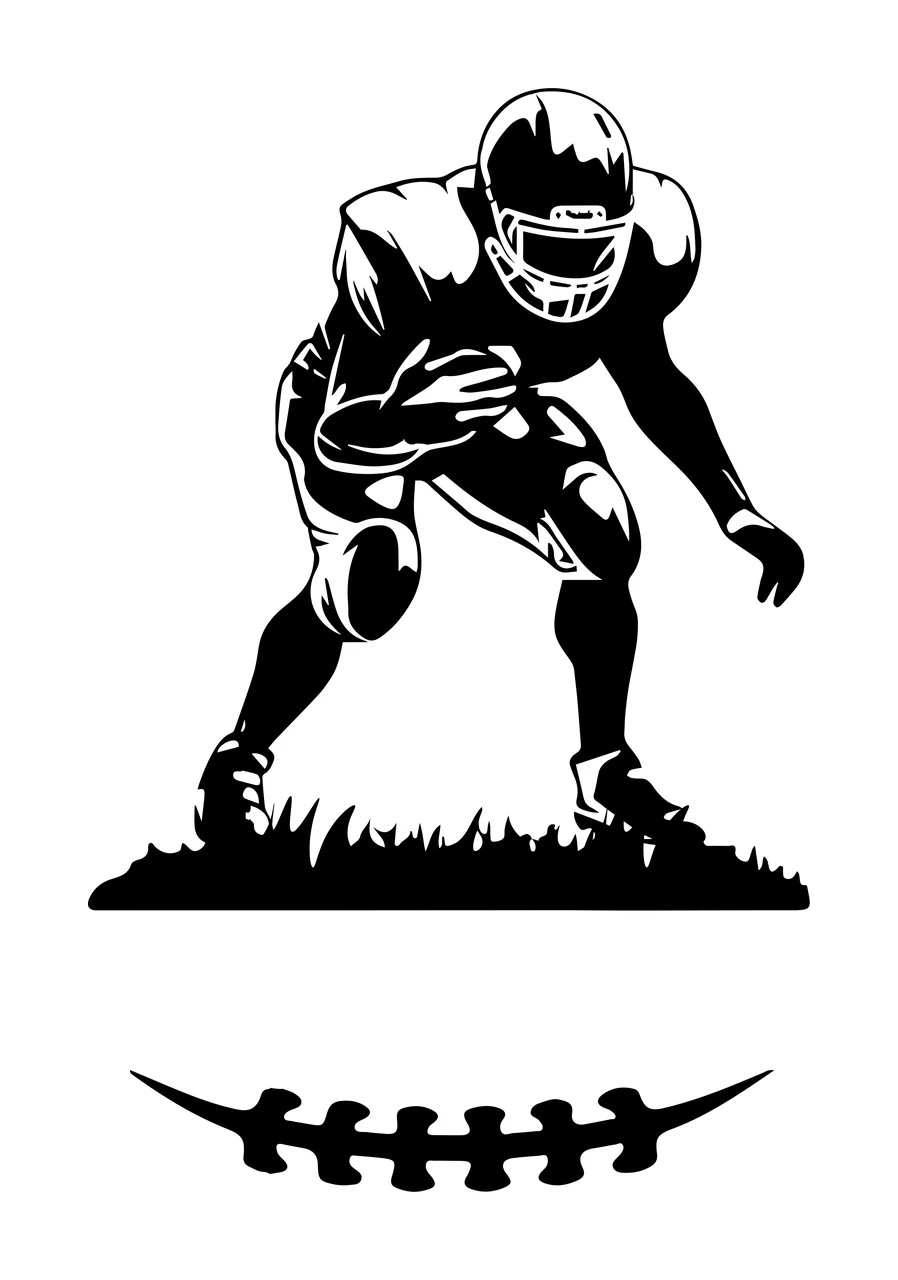 Football Player Silhouette With Ball Graphic American ready position