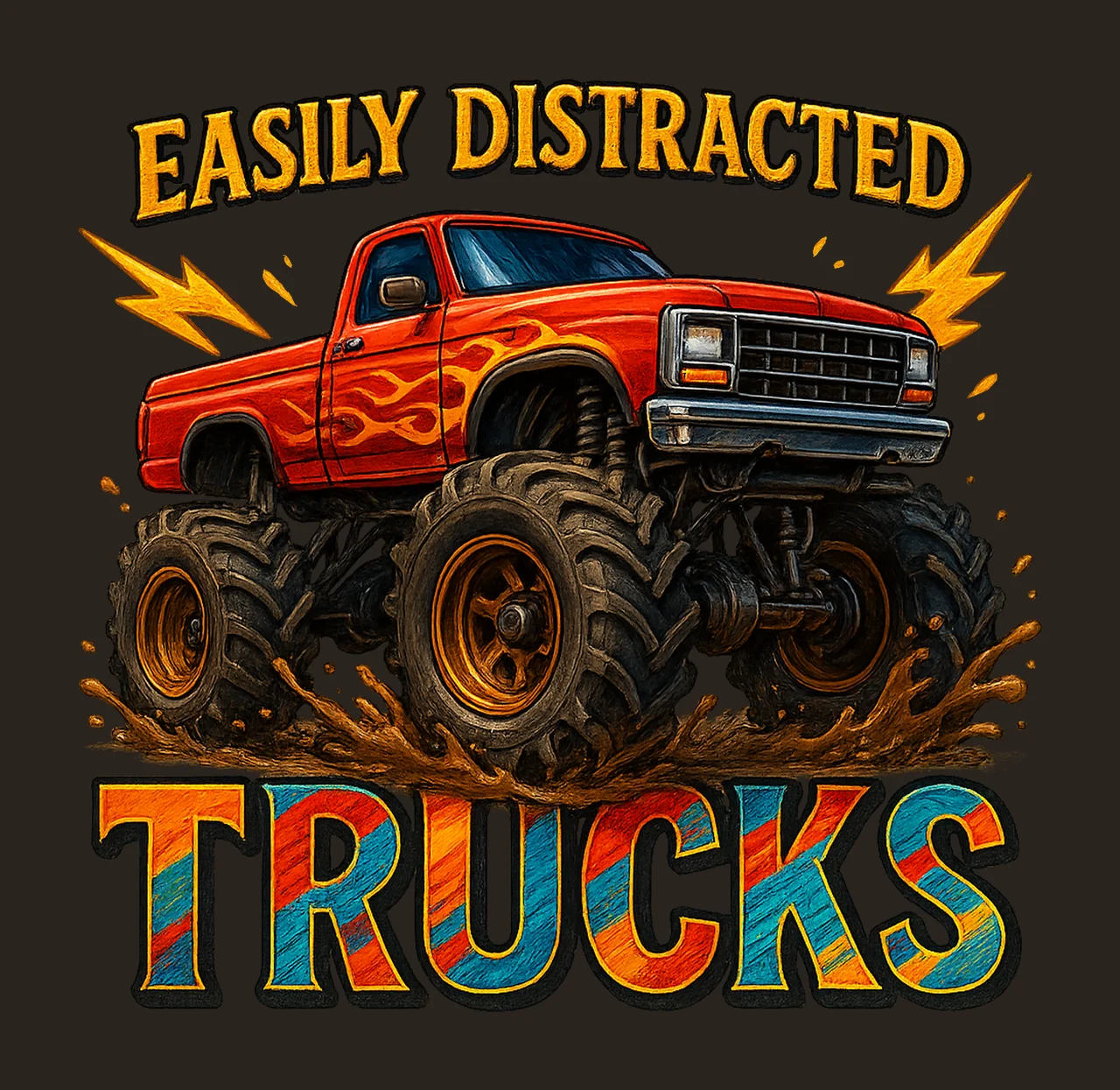 Easily Distracted by Trucks Monster Truck Sublimation Design contrast preview thumbnail