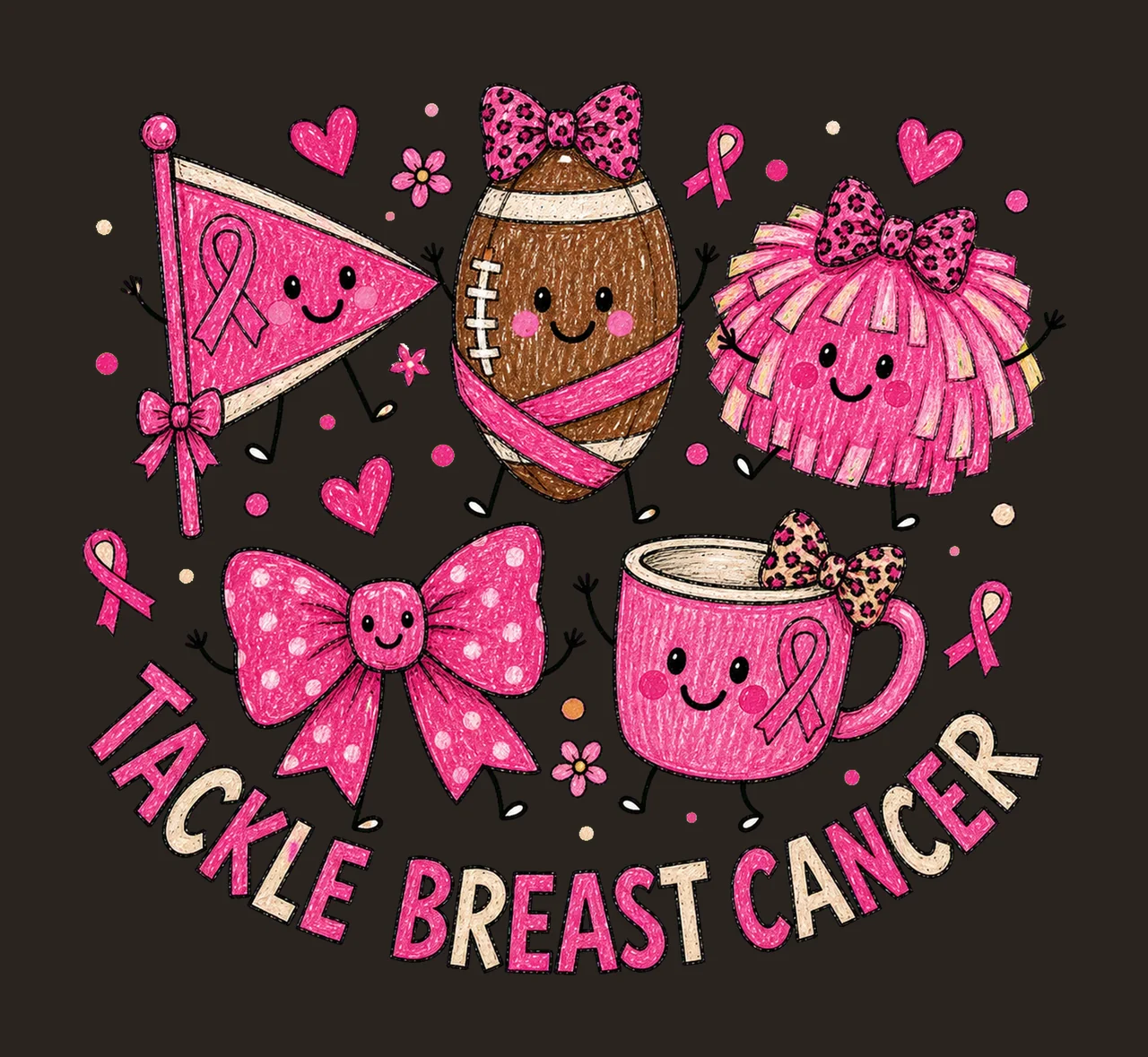 Tackle Breast Cancer Doodle Cute Football Variation C contrast preview thumbnail