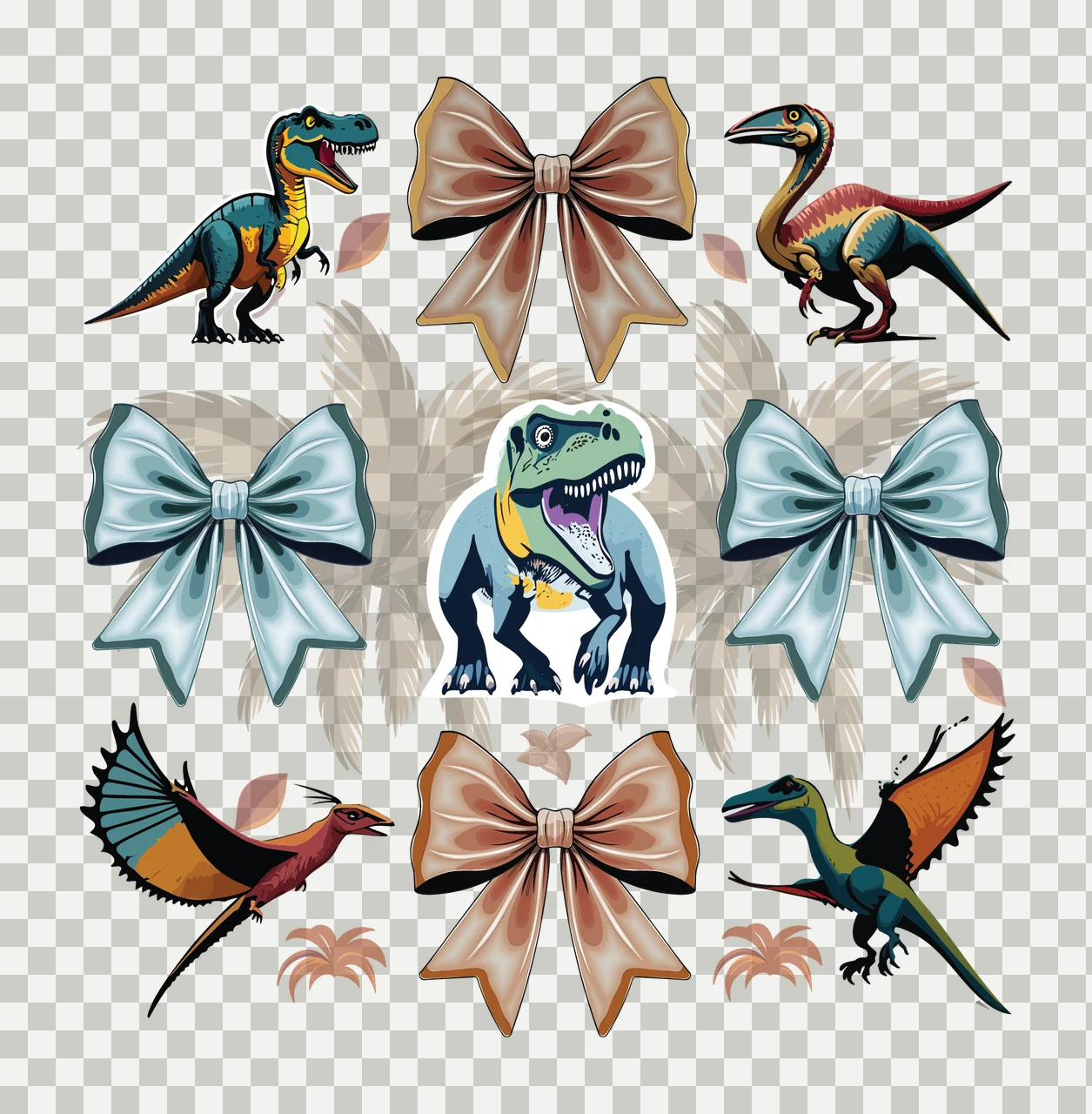 Dinosaurs Dinosaur Silhouettes With Bow Ties tie palm leaf transparency and detail preview thumbnail