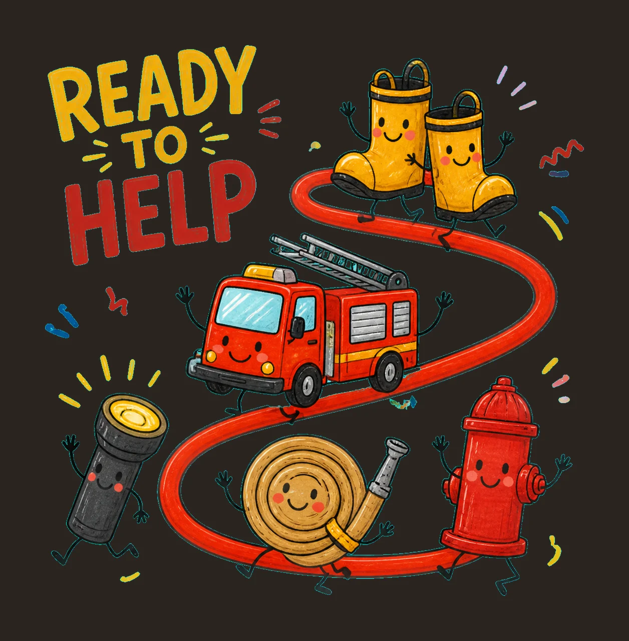 Firefighter Doodle Smiling Rescue Characters Variation B contrast preview thumbnail