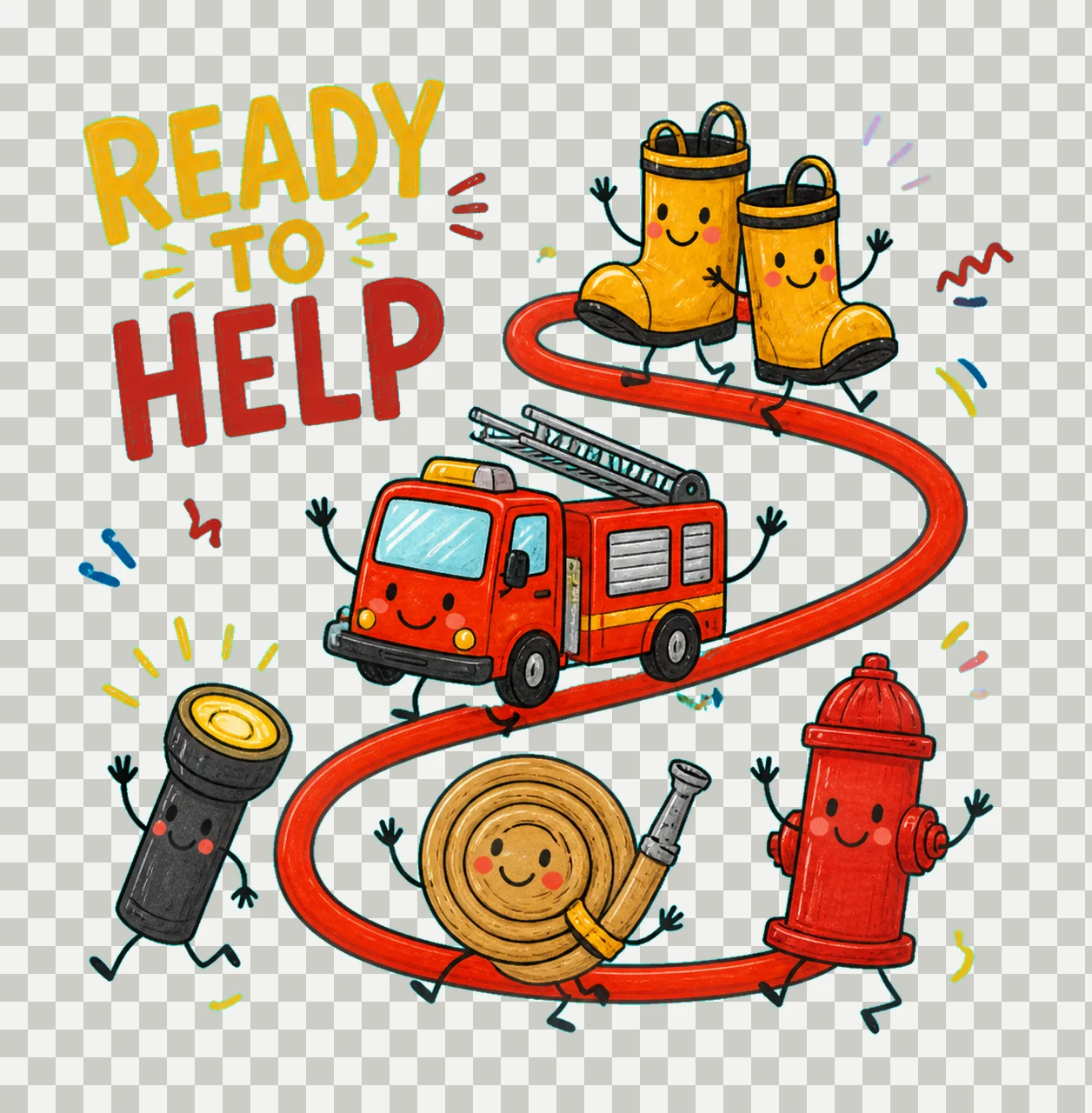 Firefighter Doodle Smiling Rescue Characters Variation B transparency and detail preview thumbnail