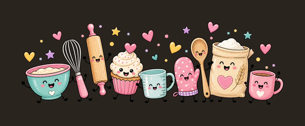 Baking Lover Doodle Characters Cute Baking Crew Variation C contrast preview thumbnail
