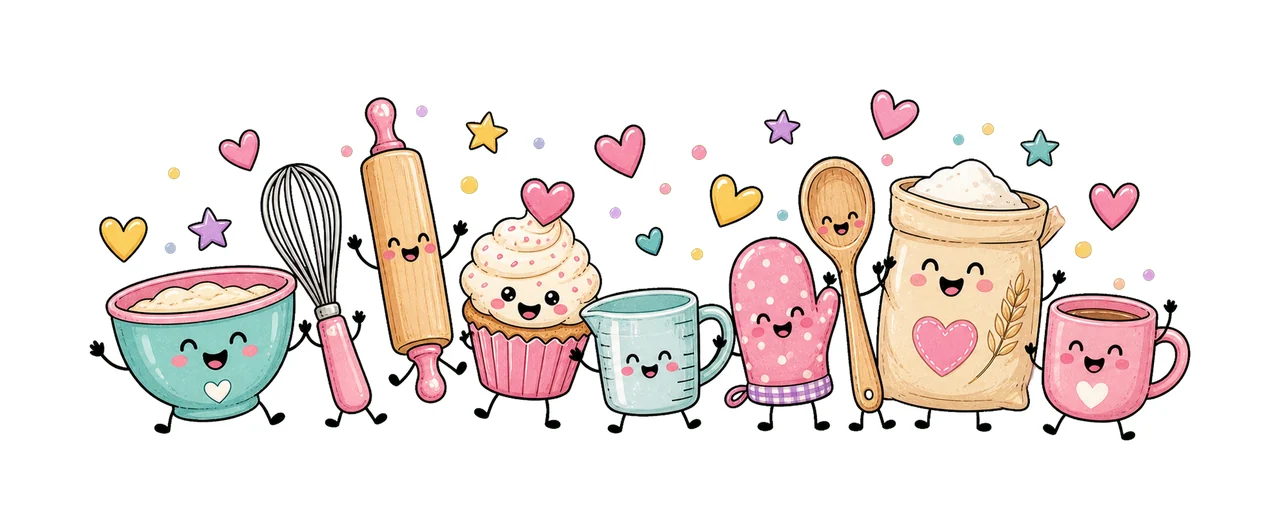 Baking Lover Doodle Characters Cute Baking Crew Variation C