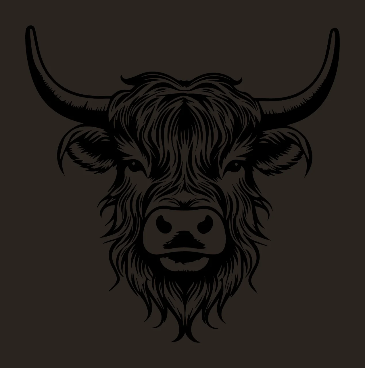 Cow Detailed Black Silhouette Portrait facing forward head contrast preview thumbnail