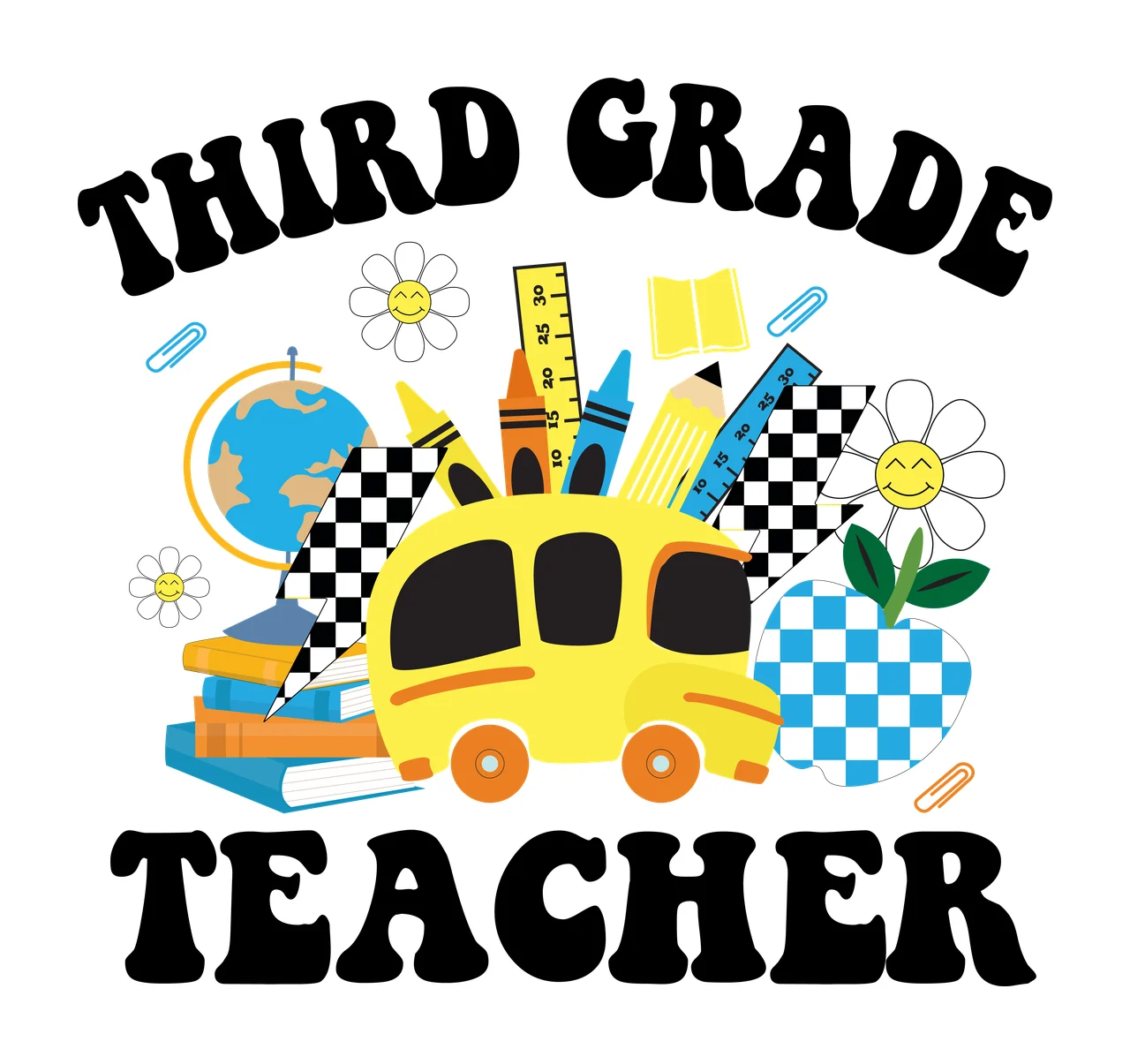 Teacher Silhouette School Supplies stationary globe apple pencil