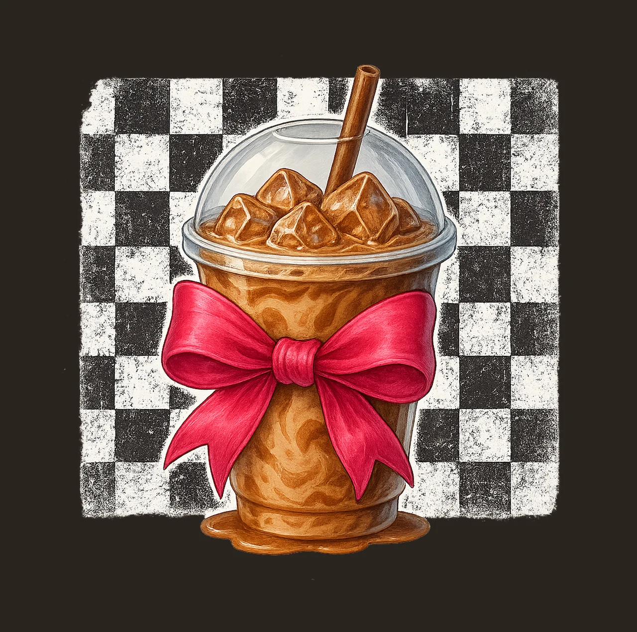 Iced Coffee coquette bow checkered pattern Soft girl contrast preview thumbnail