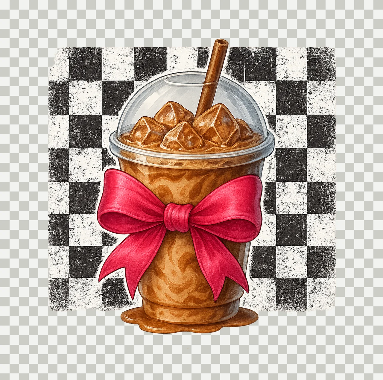Iced Coffee coquette bow checkered pattern Soft girl transparency and detail preview thumbnail
