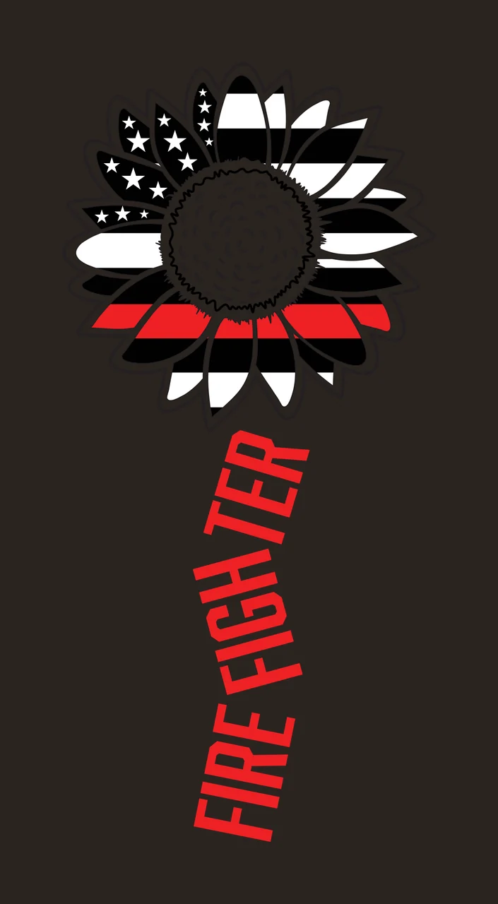 FIRE FIGHTER sunflower Design with sunflower head, american flag petals, stars and stripes in red, black and white contrast preview thumbnail