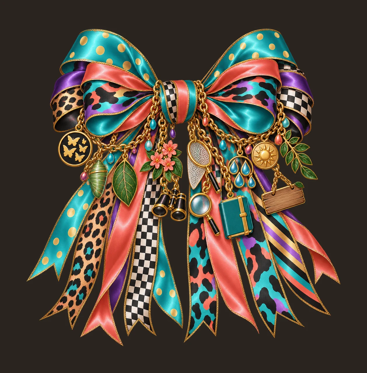 Butterfly Lover Bow Charm PNG, Gold Chain Charms, Transparent Sublimation Design, Digital Download contrast preview thumbnail