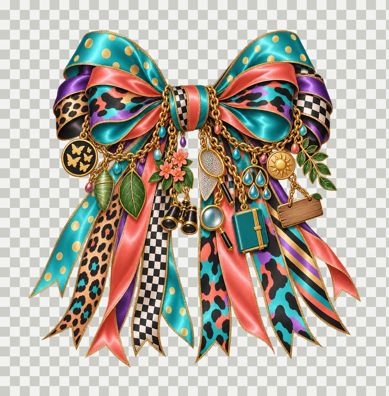 Butterfly Lover Bow Charm PNG, Gold Chain Charms, Transparent Sublimation Design, Digital Download transparency and detail preview thumbnail