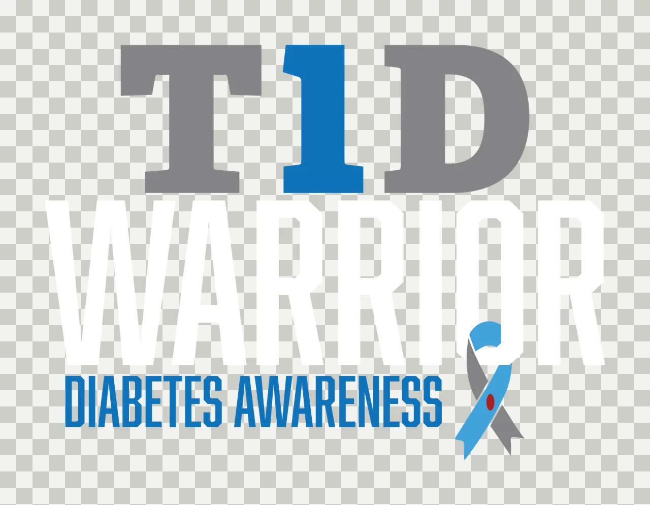 T1D DIABETES AWARENESS Typography Design with T1D text, blue and gray ribbon and red dot transparency and detail preview thumbnail